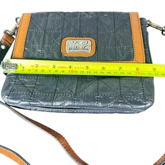 Brighton Black Quilted Fabric & Brown Leather Crossbody Bag - Picture 9 of 10